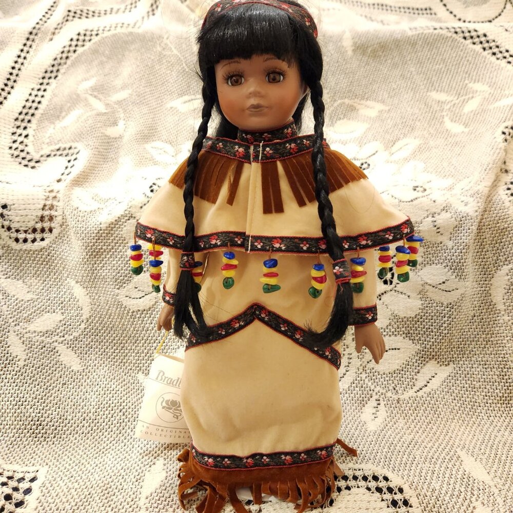 Bradley’s Collectible Porcelain Dolls Native American Indian Girl “Little Bird”